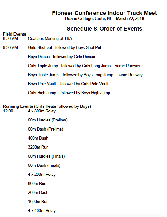 picture of pioneer track schedule
