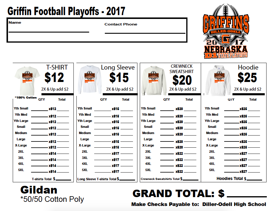 Football Playoff TShirt order form