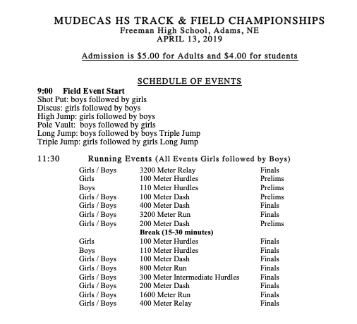 MUDECAS Track Schedule of Events