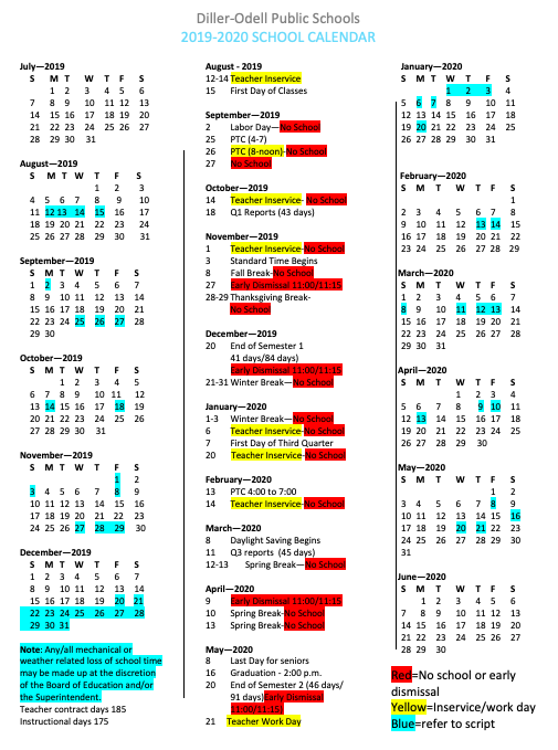 2019-2020 Calendar